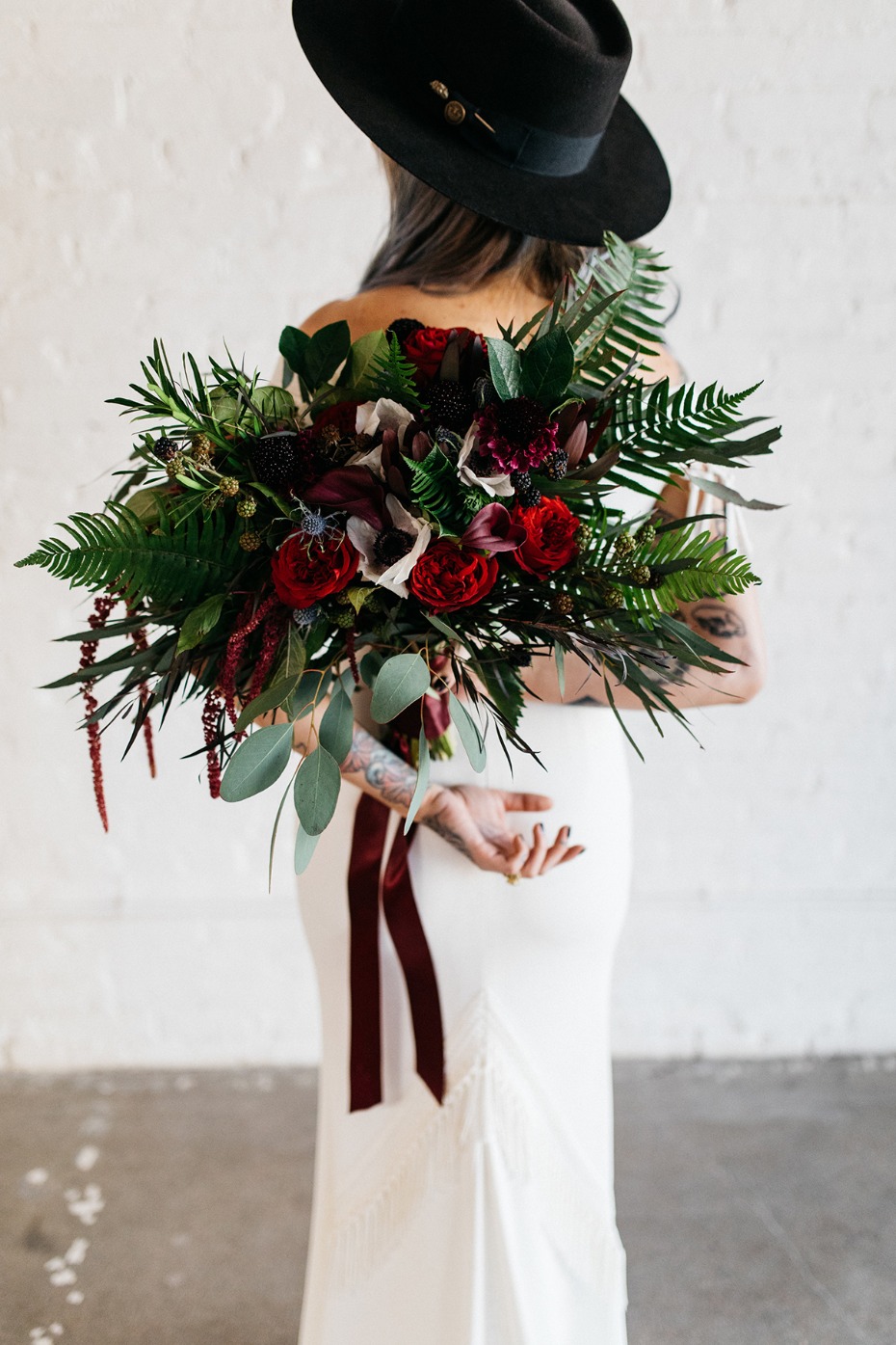 Moody red and green bouquet