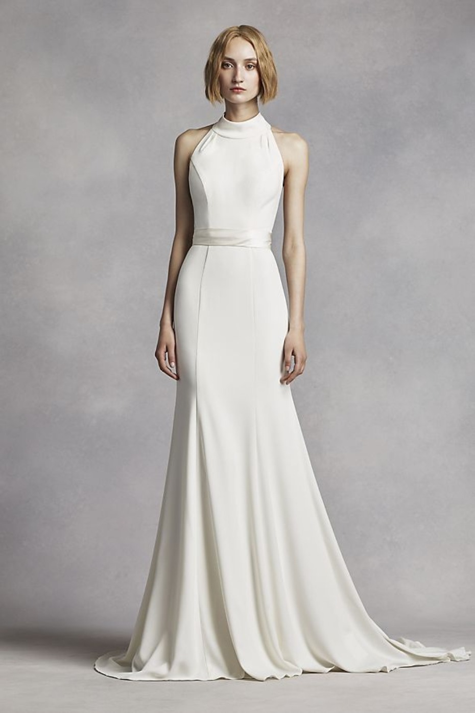 David's Bridal White by Vera Wang High Neck Halter Gown