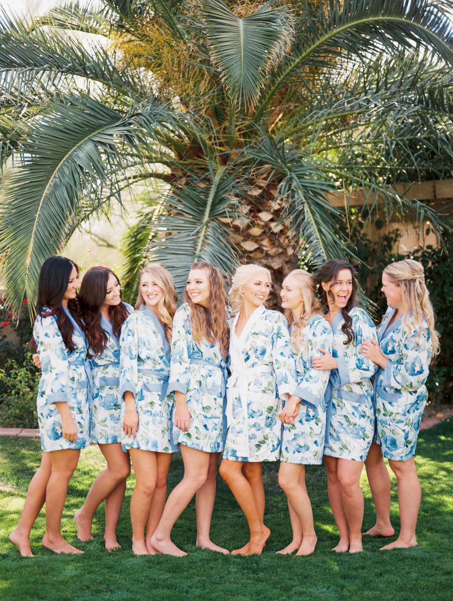 Blue flolral bridesmaid robes