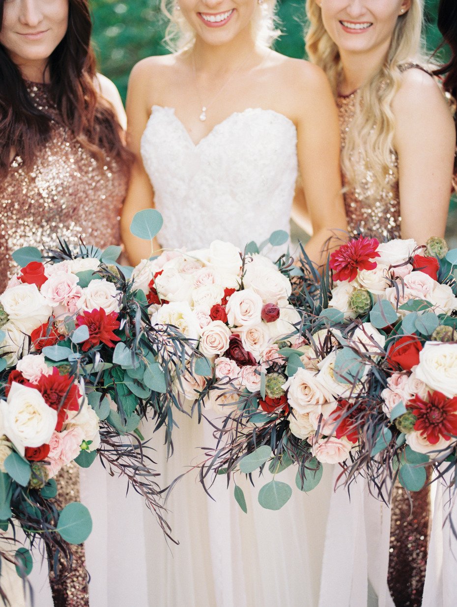 Red white and blush bouquet