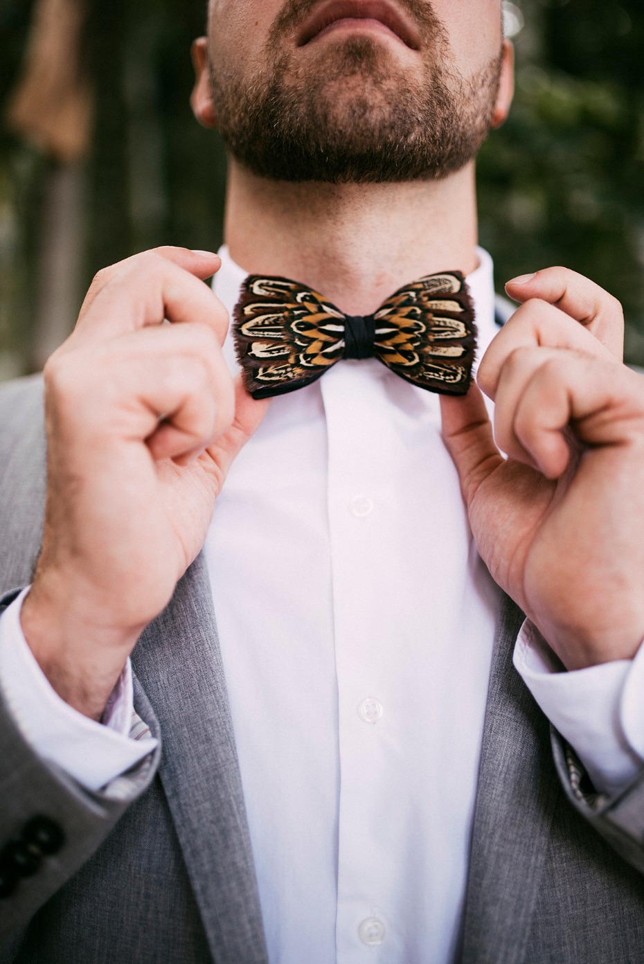 feather bow tie for the groom
