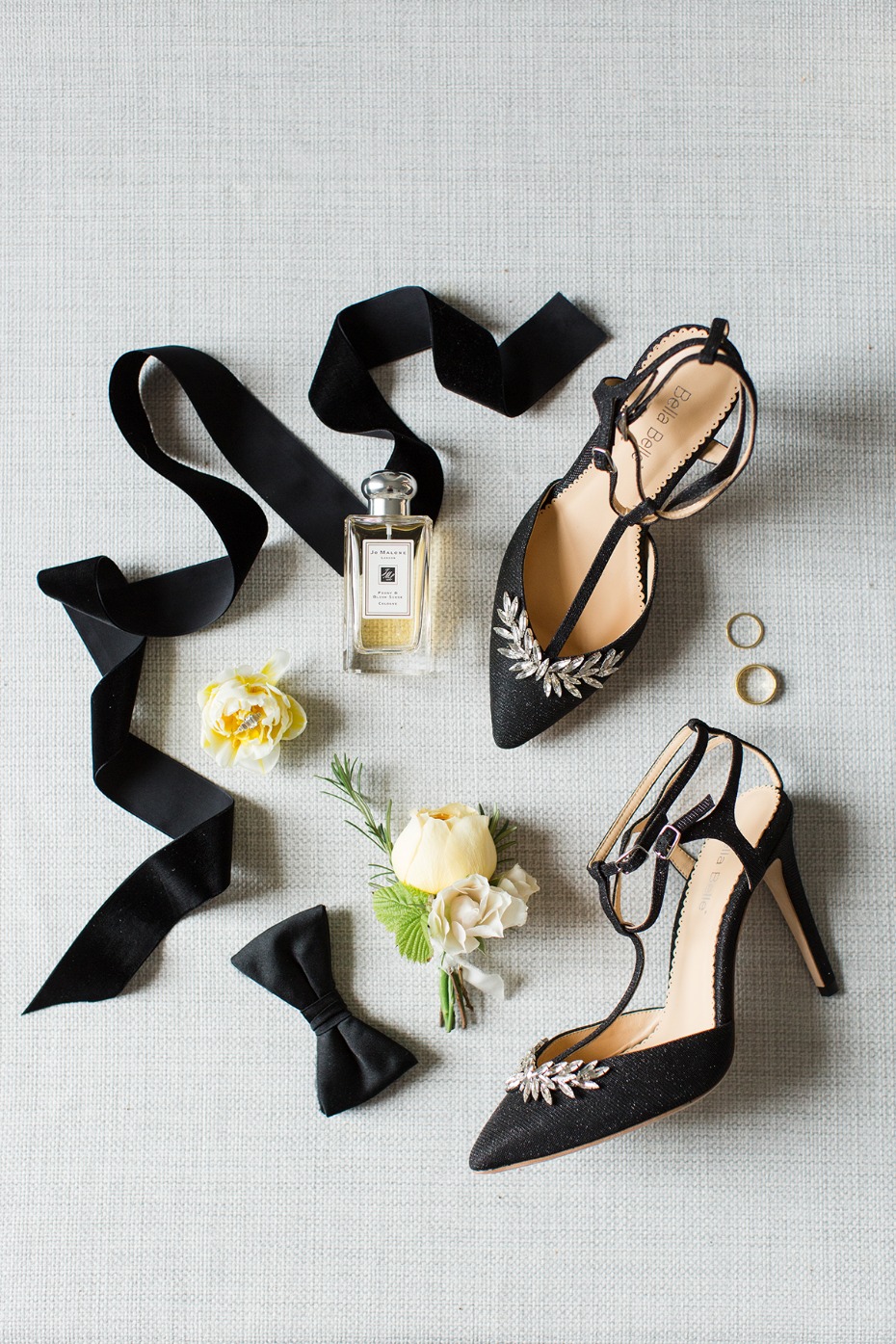 black and crystal accented wedding shoes