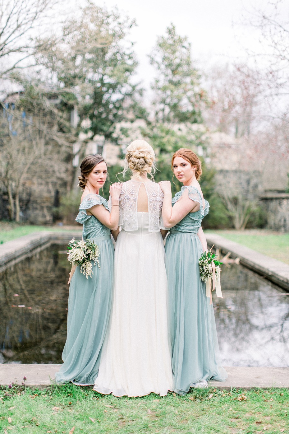 Bridesmaids in soft blue