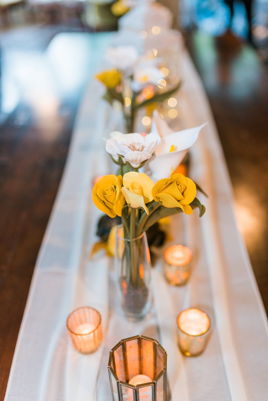 yellow and white table decor