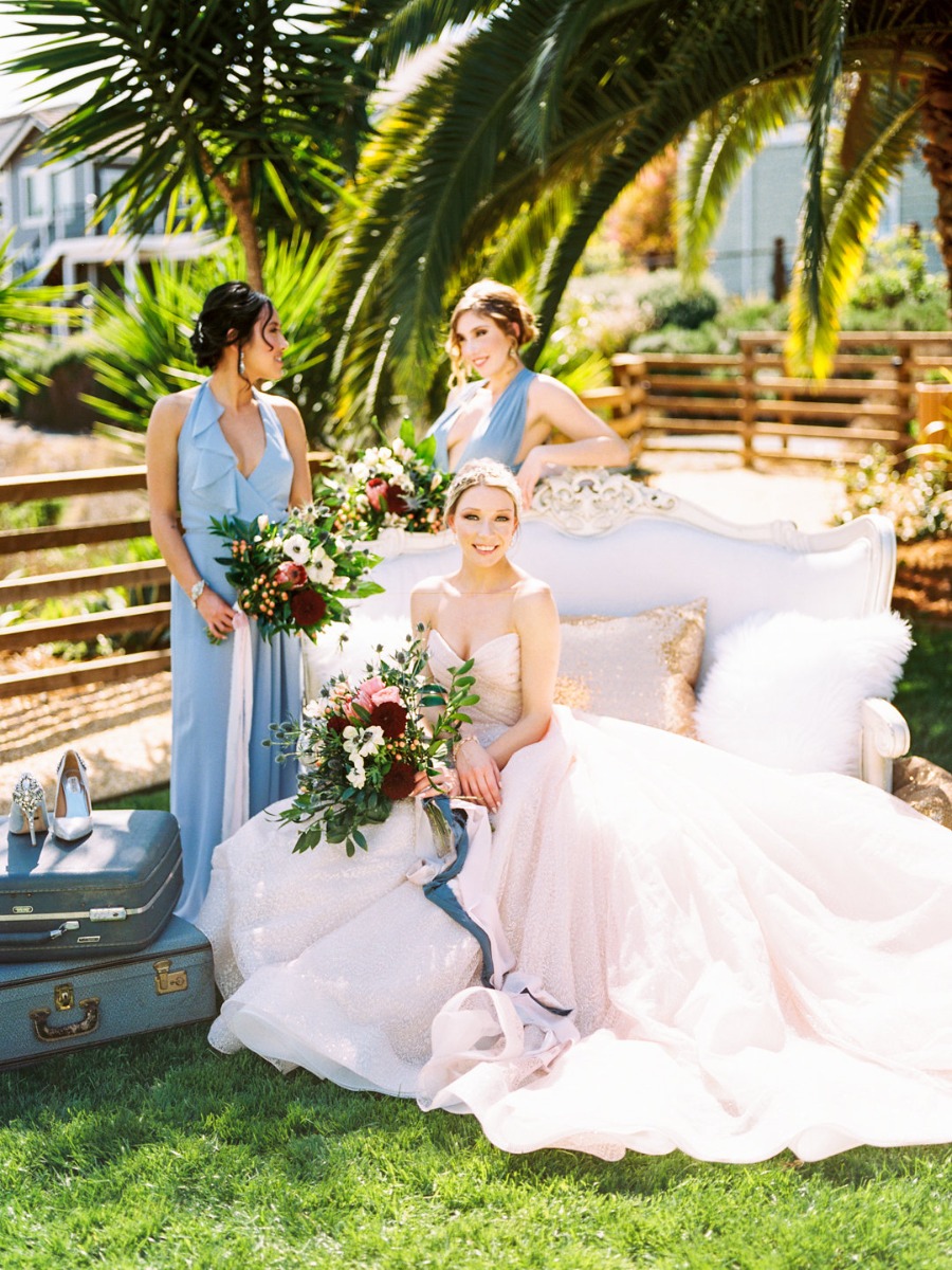 Blue and Blush Tropical Garden Glamping Wedding Inspiration