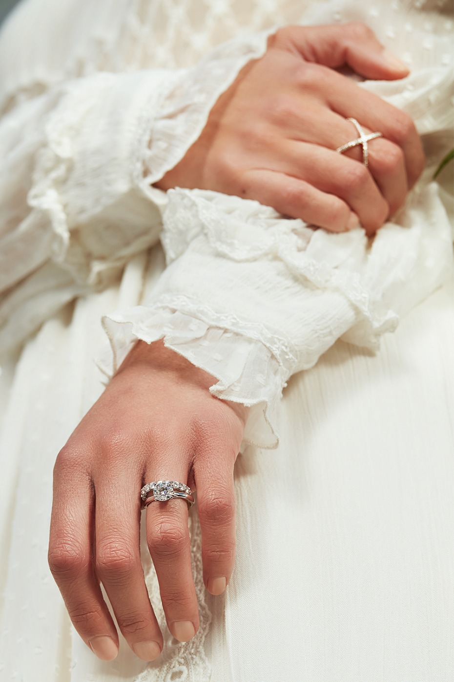 Charles & Colvard Bridal Set and Criss Cross Geometric Fashion Ring