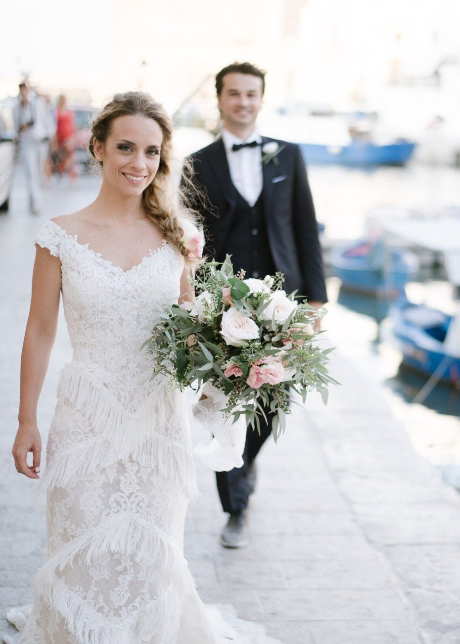 Gorgeous Pronovias wedding dress with fringe