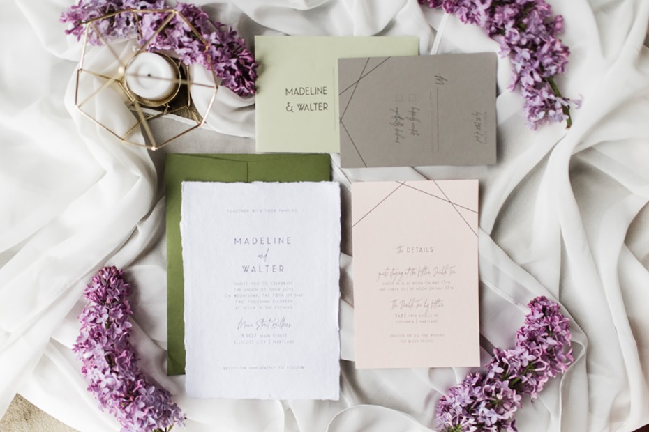 wedding invitation suite with a subtle modern vibe