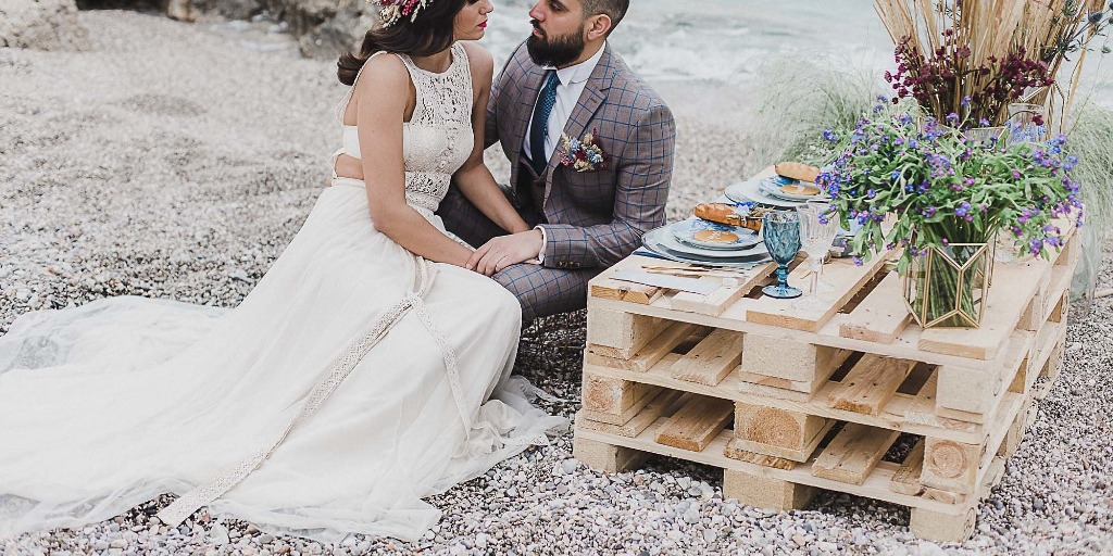 Coastal Blue and Burgundy Wedding Inspiration in Greece