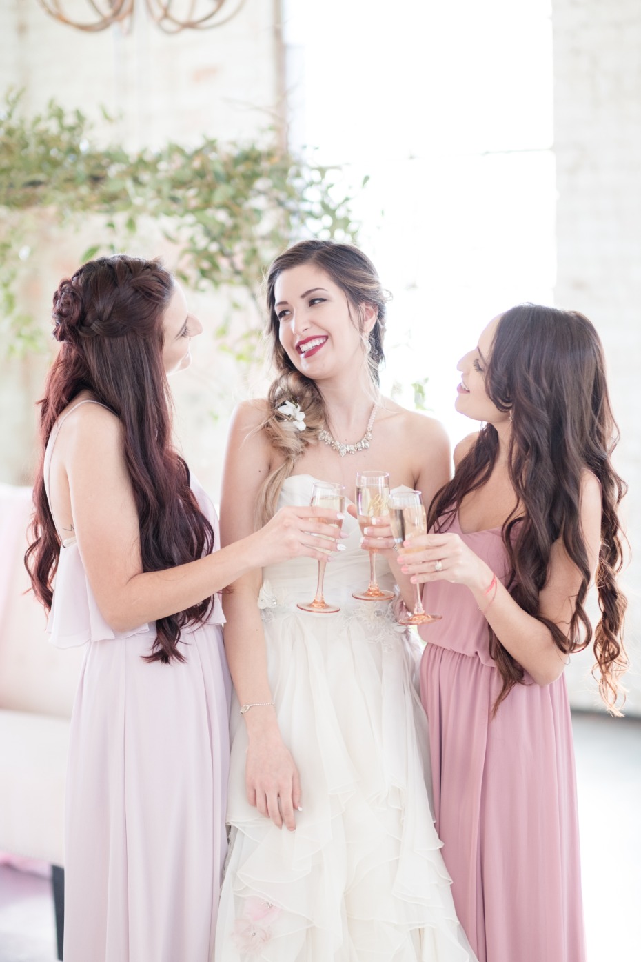 wedding party in pink and purple