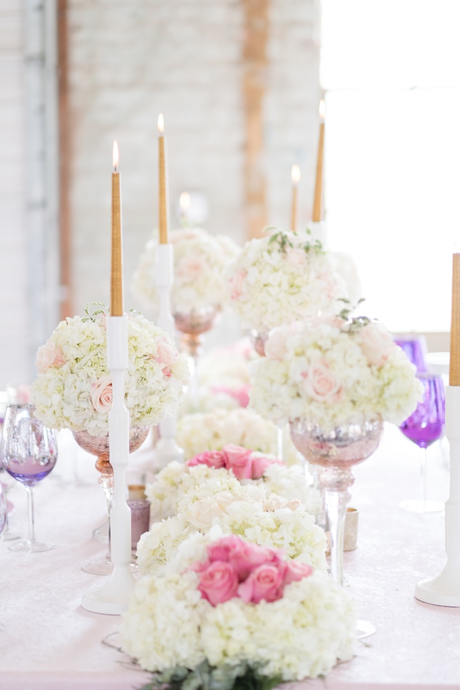 white pink and purple centerpiece