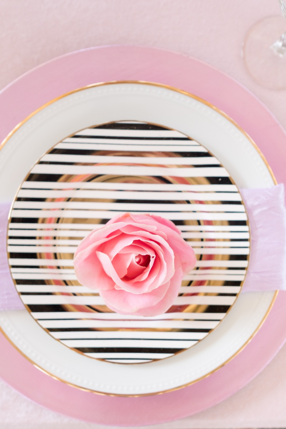 pink and white modern place setting