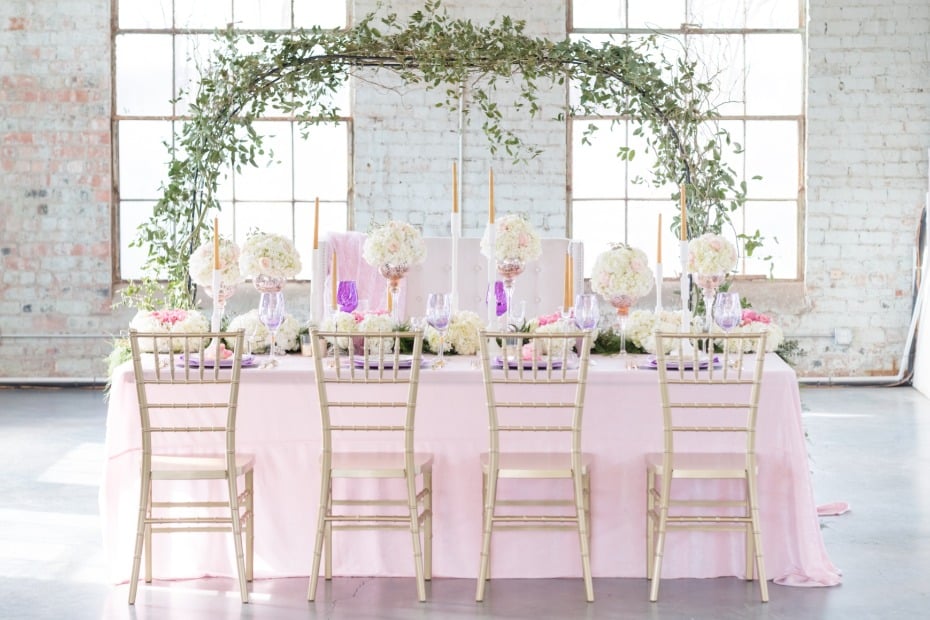 gold and pink pastel wedding table