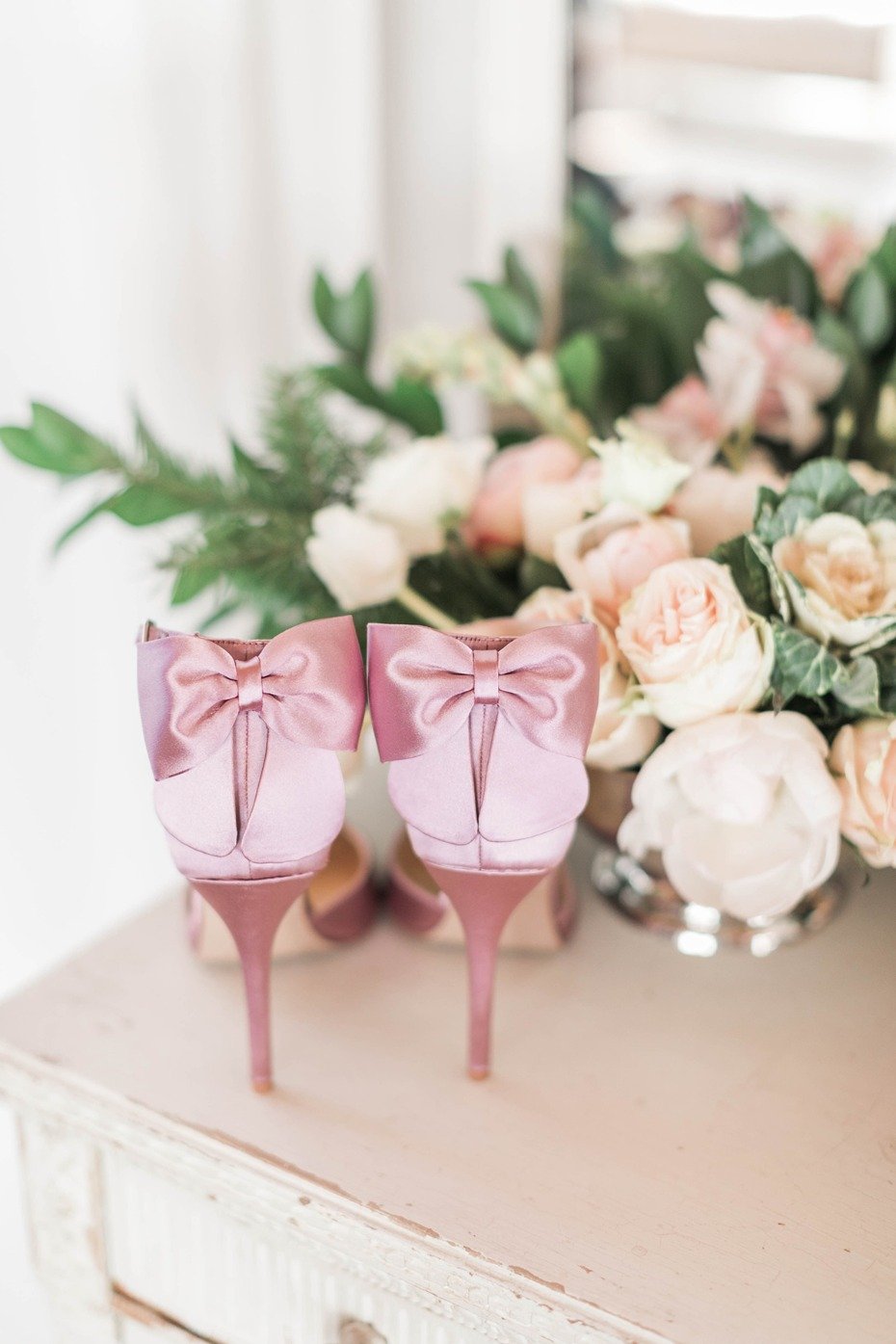 pink bow bridal shoes