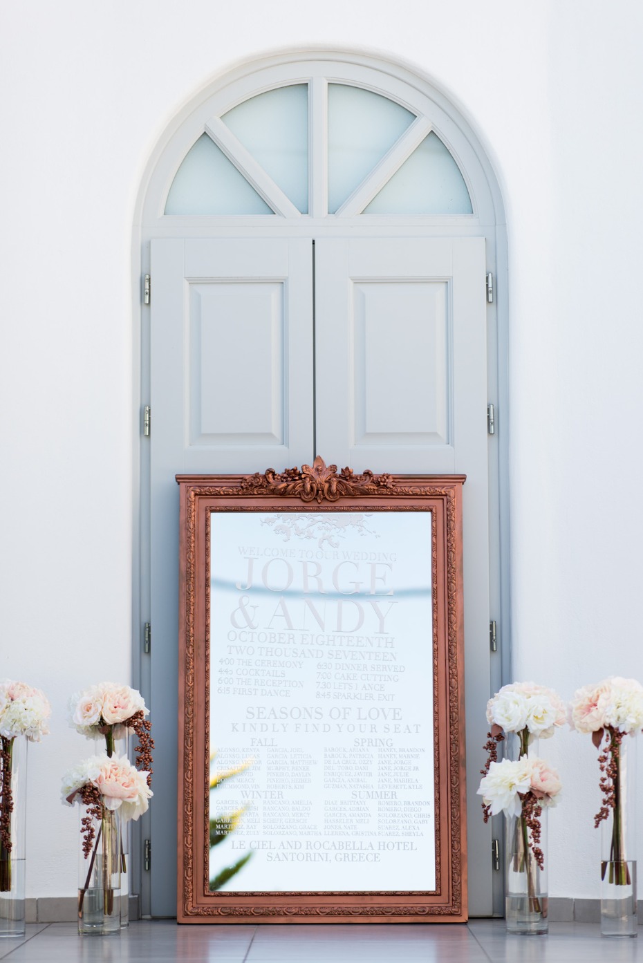 rose gold mirror with wedding day events