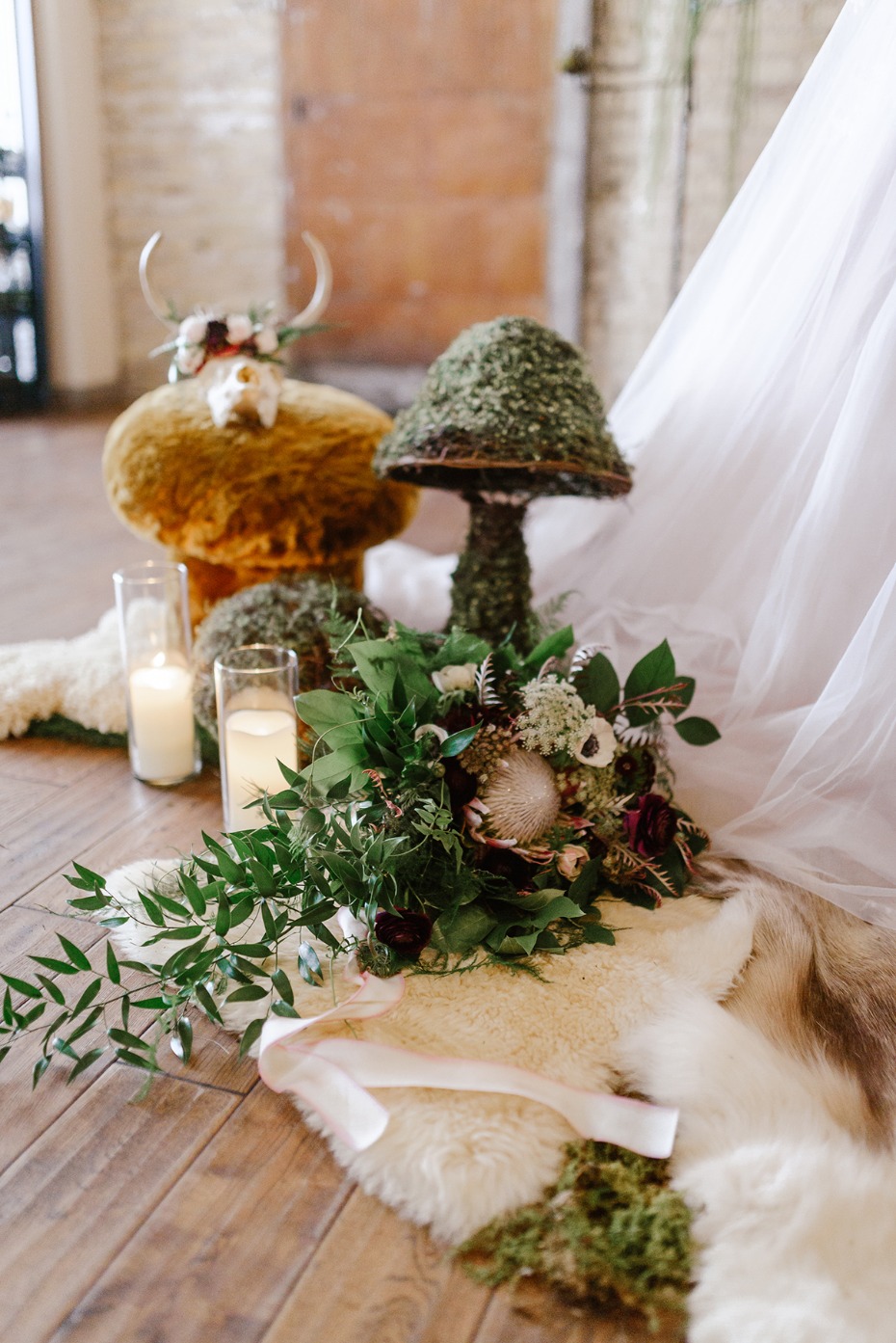 modern moss covered wedding decor