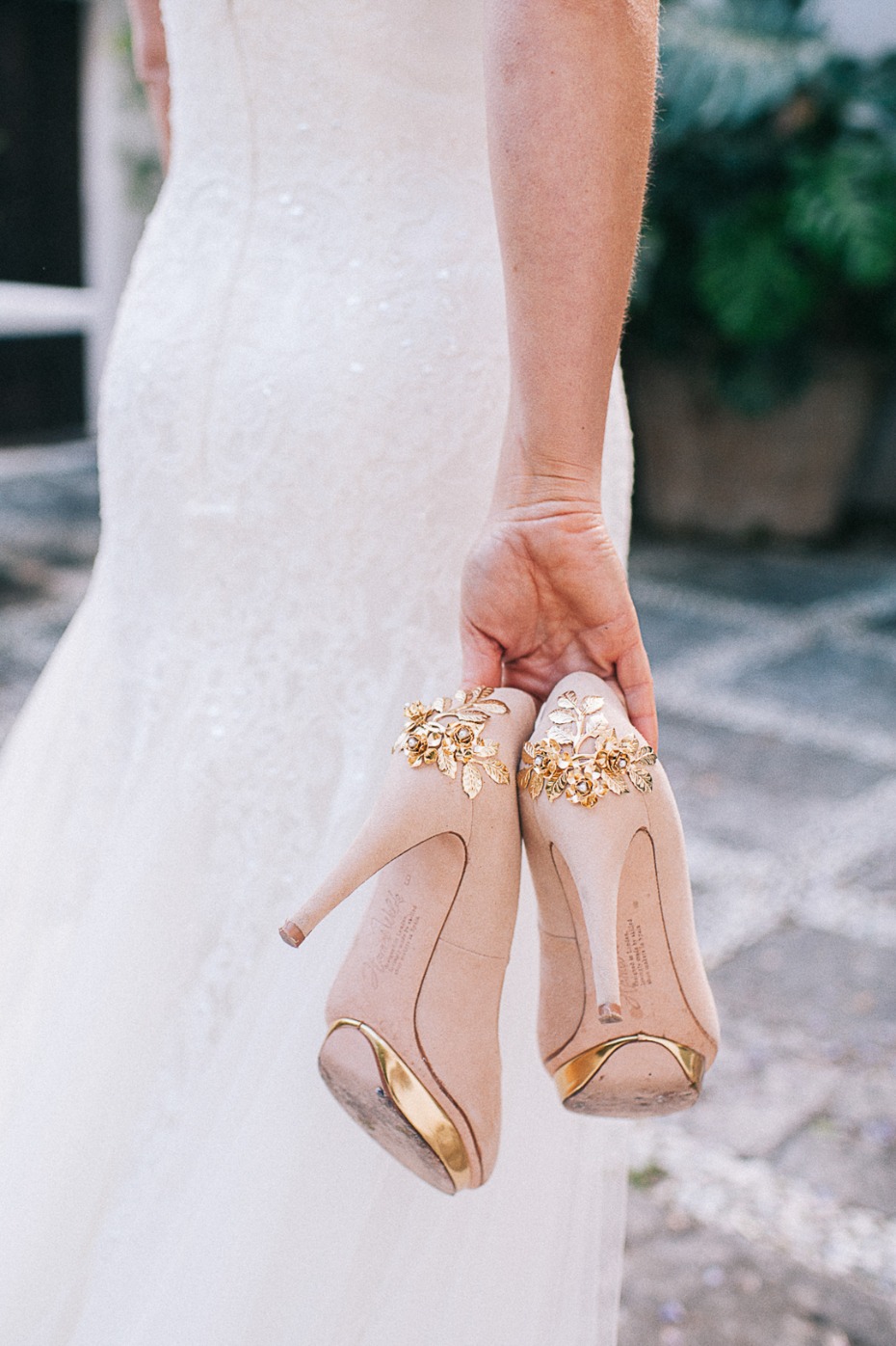 blush and gold wedding shoes
