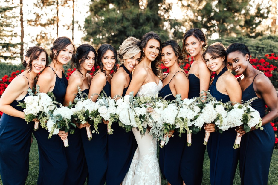 bridesmaid in navy with tan shoes