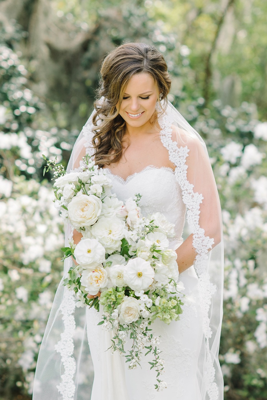 Asymmetrical white wedding bouquet