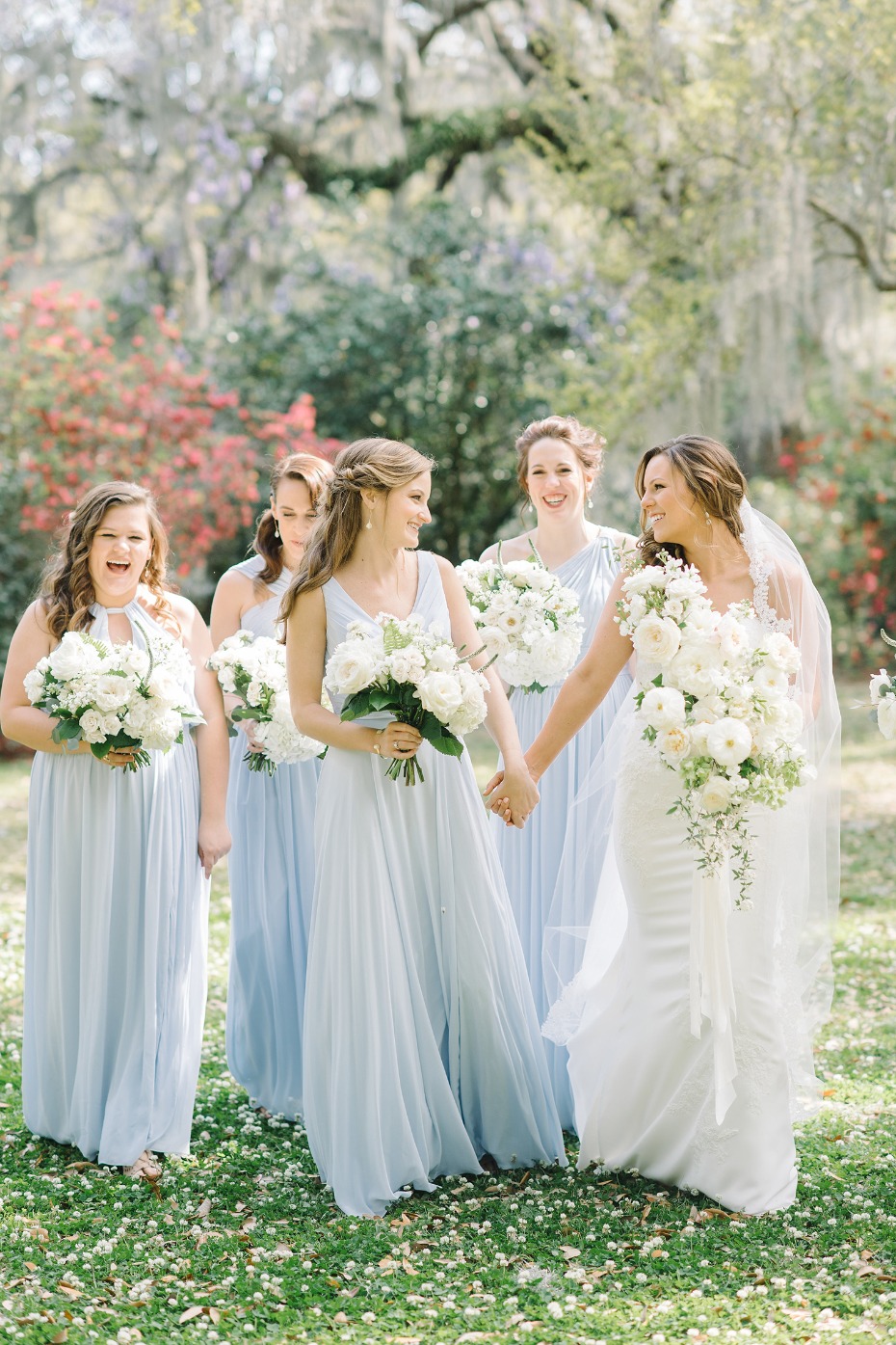 Flowy blue bridesmaid dresses