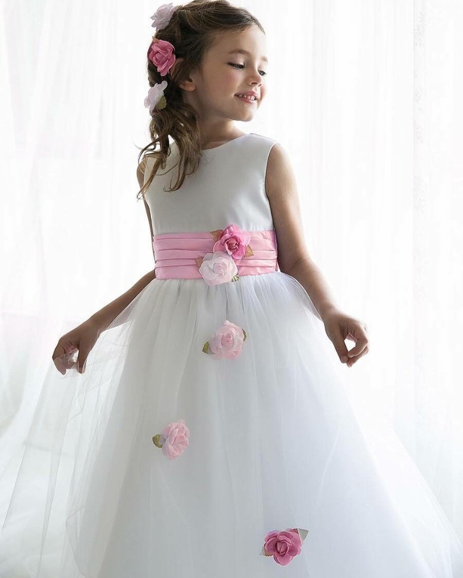 Pink Princess 3D Floral Flower Girl Dress
