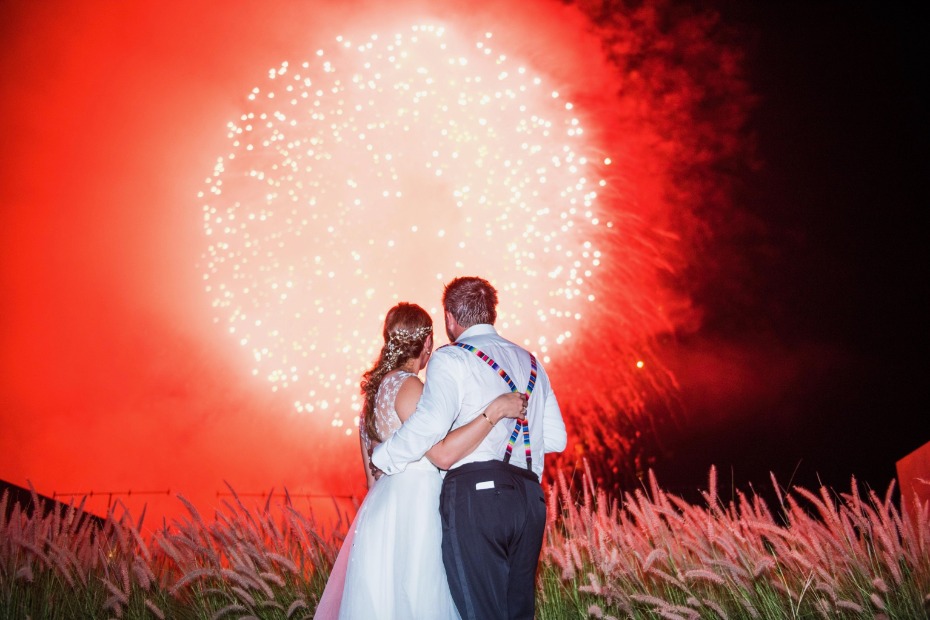 Surprise firework show or the newlyweds