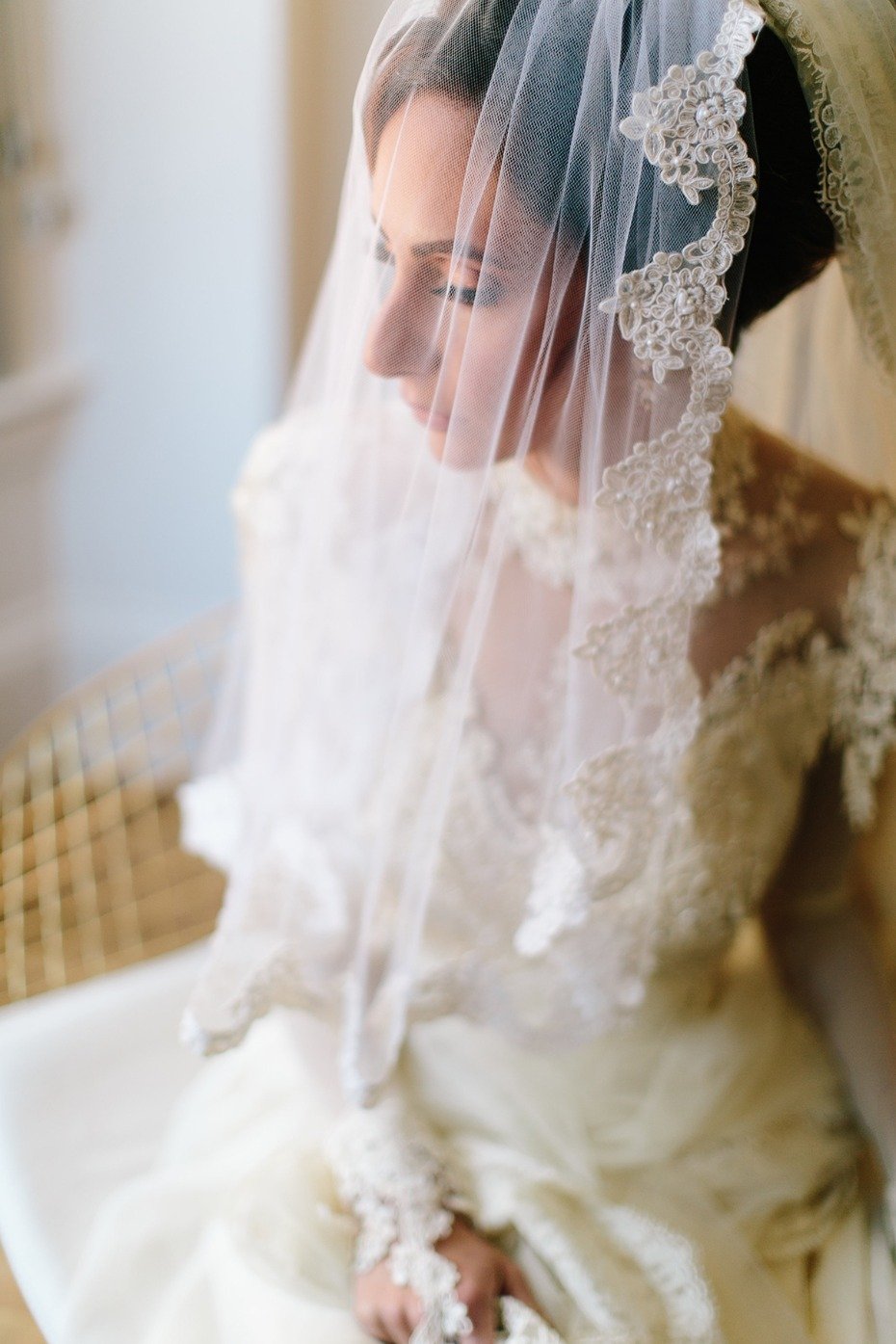 Dramatic vintage lace gown and veil