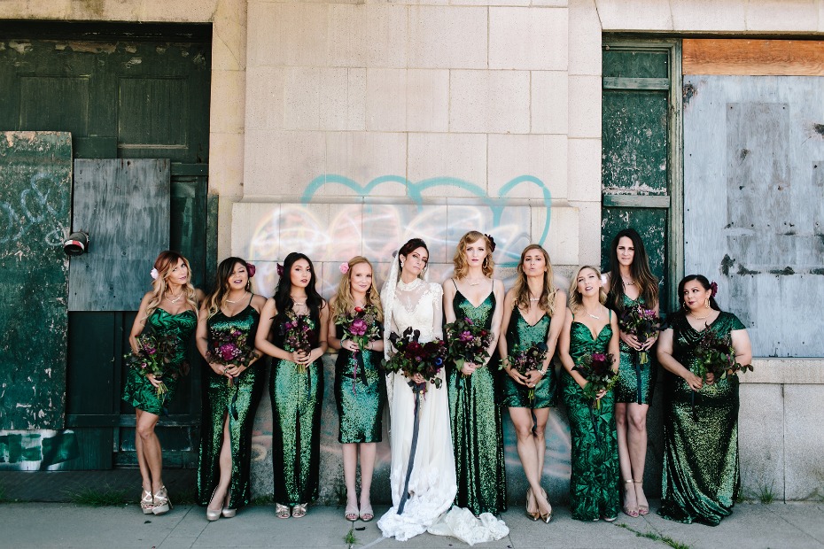 Sparkly emerald green bridesmaid dresses