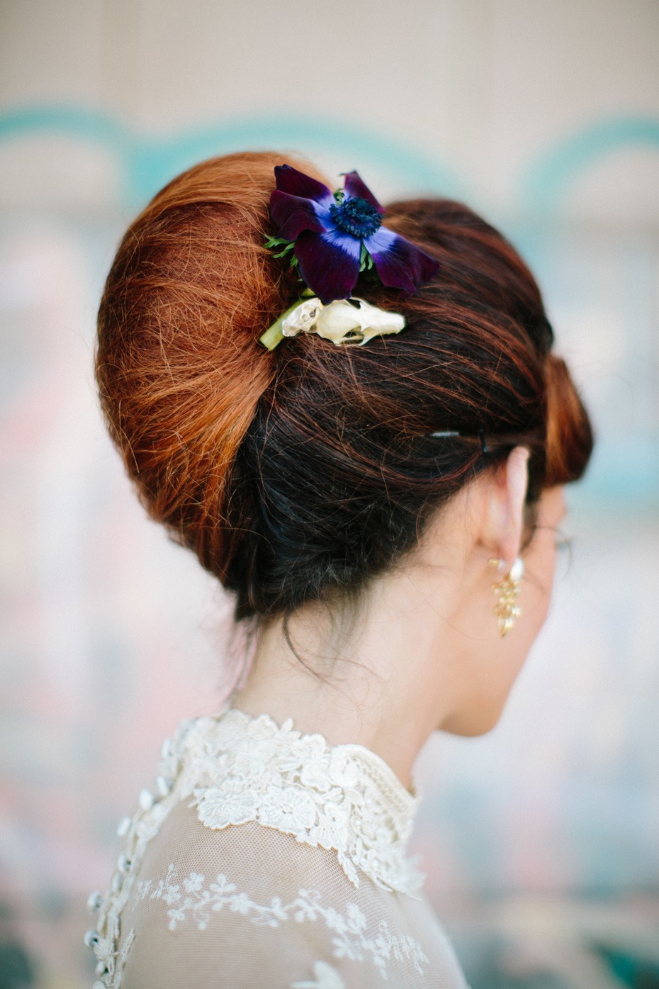 Skull and flower hair accessory for the bride
