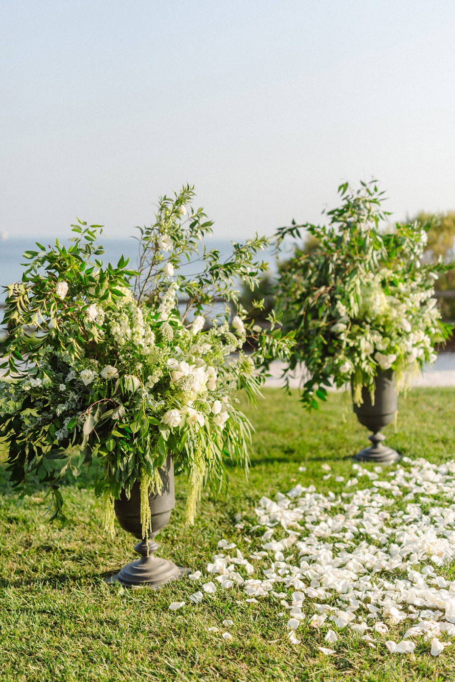 sweet and simple green and white wedding ceremony backdrop