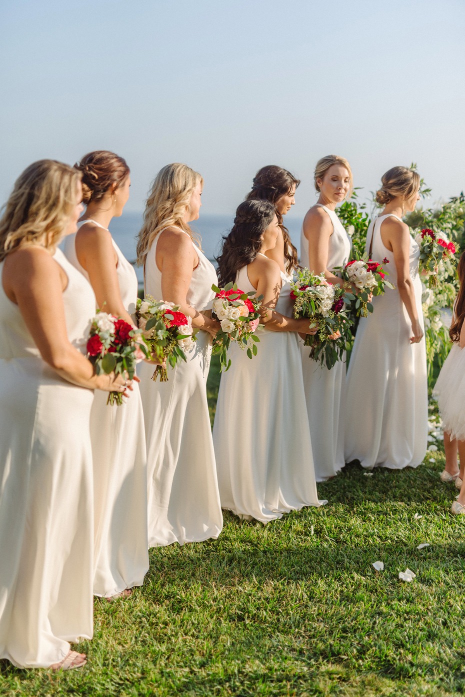 bridesmaids in matching white