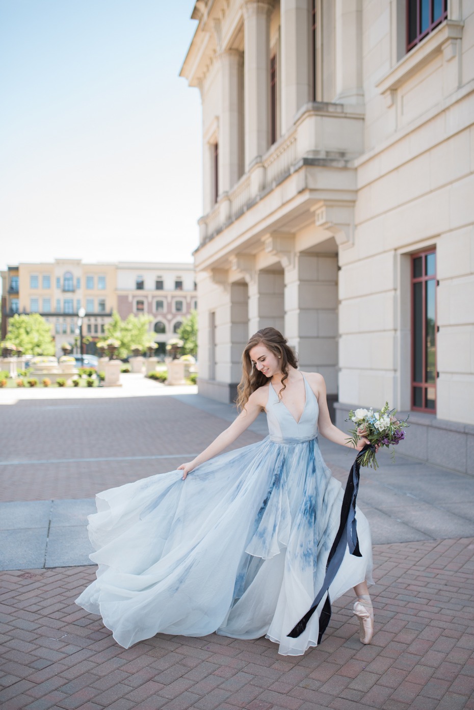 watercolor dress for your formal engagement shoot