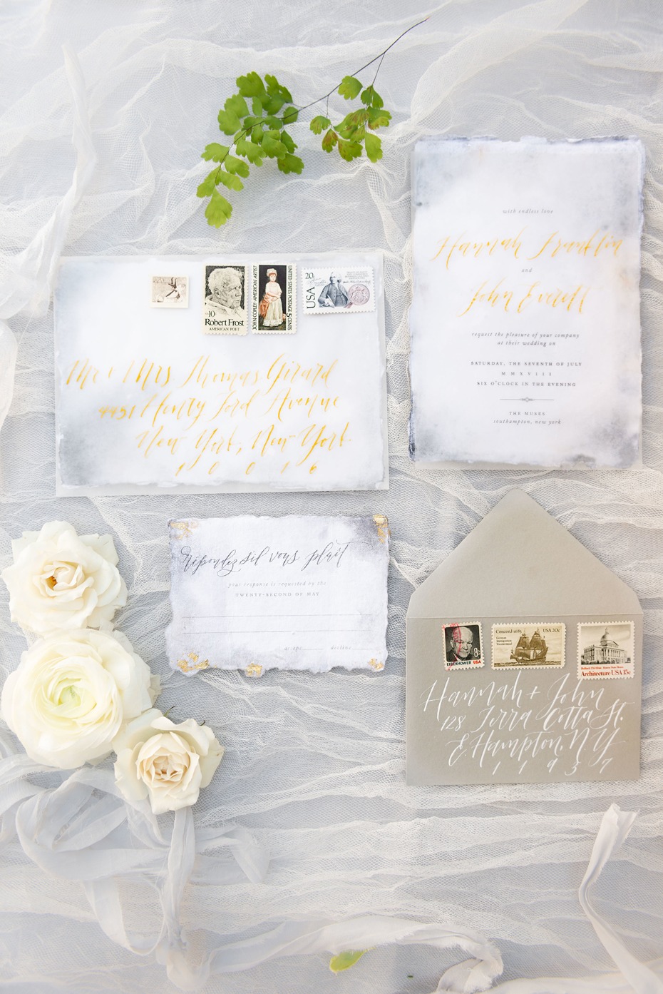 gold and grey wedding invitation suite
