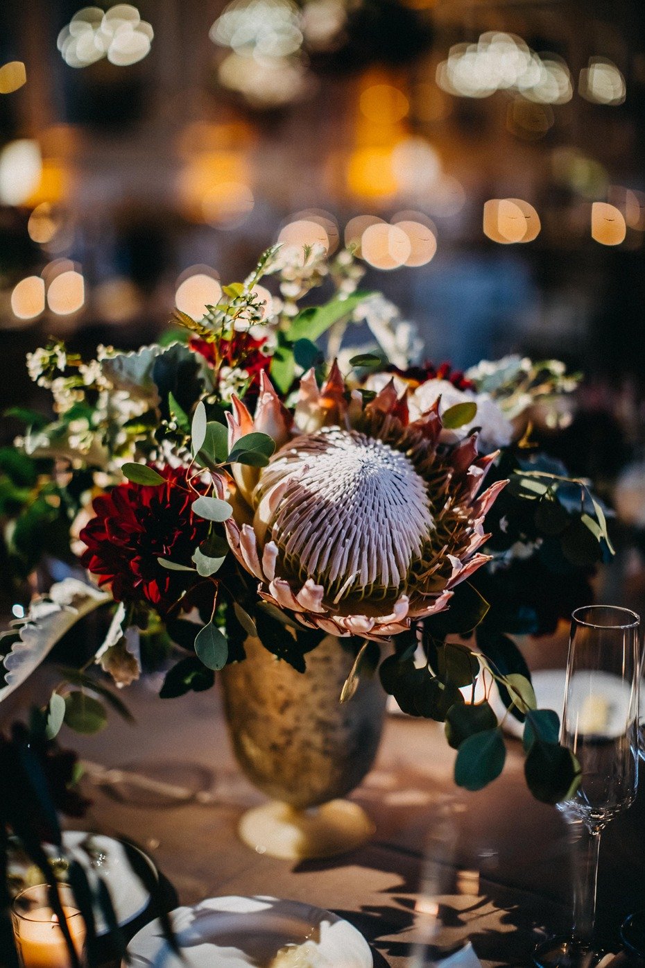 protea and assorted floral decor