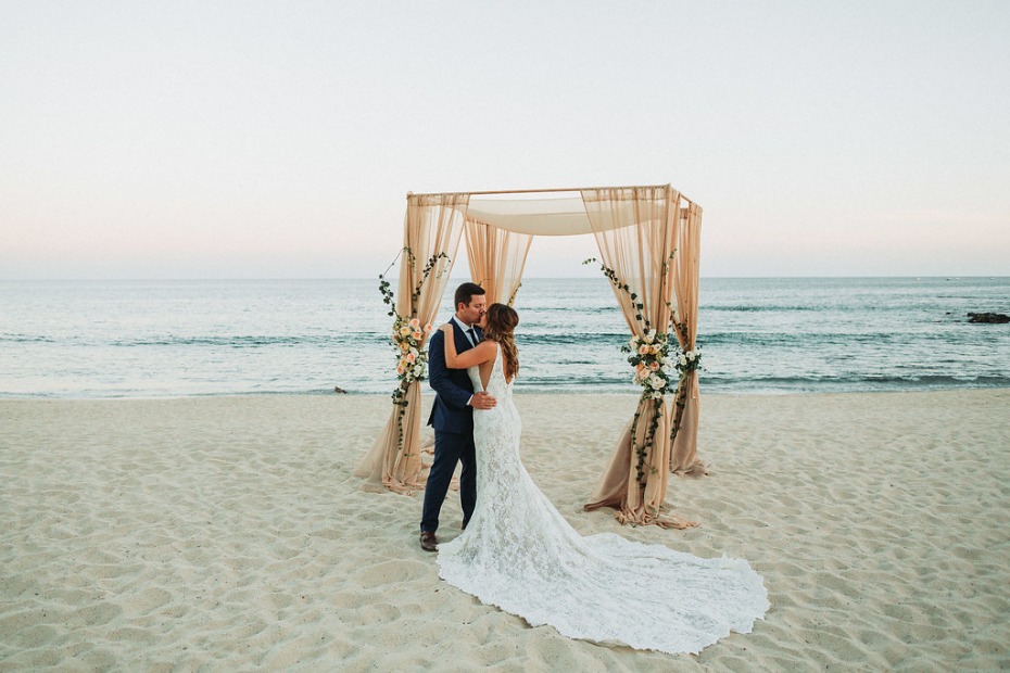 sunset beach wedding photo