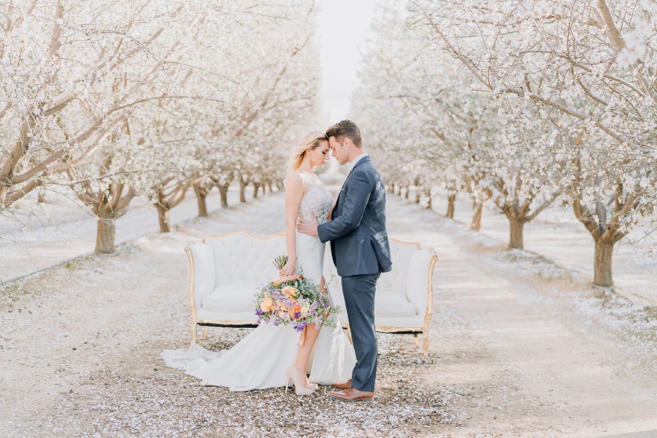 Almond orchard wedding shoot