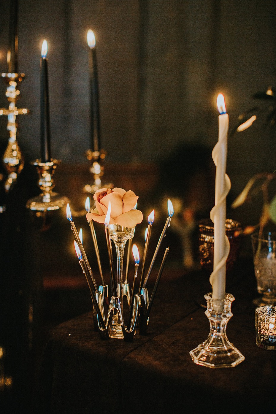 dramatic candle lit wedding