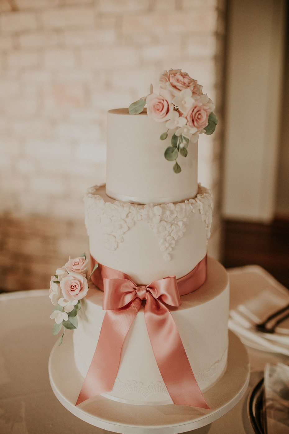 romantic soft pink floral wedding cake