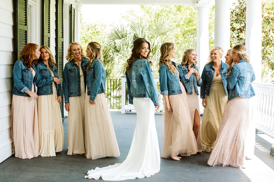 bridal party in custom jean jackets