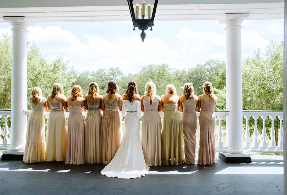 bridal party in mixed and matched dresses