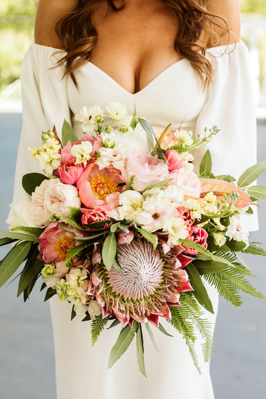 pink and white tropical themed bouquet