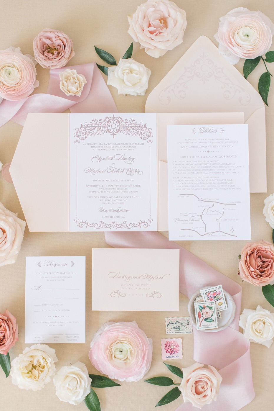 elegant blush wedding invitations