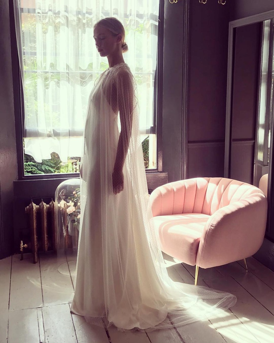 Get the look Kaley Cuoco's caped wedding gown with Half Penny London