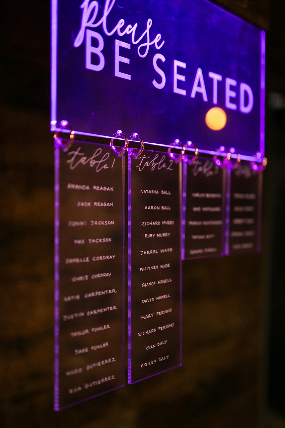 glow in the dark etched seating assignment display