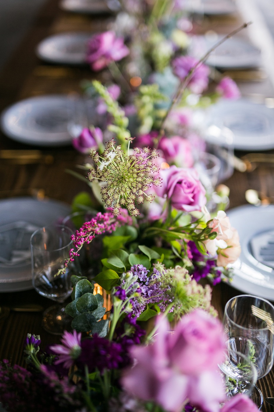 pink and purple wedding floral decor