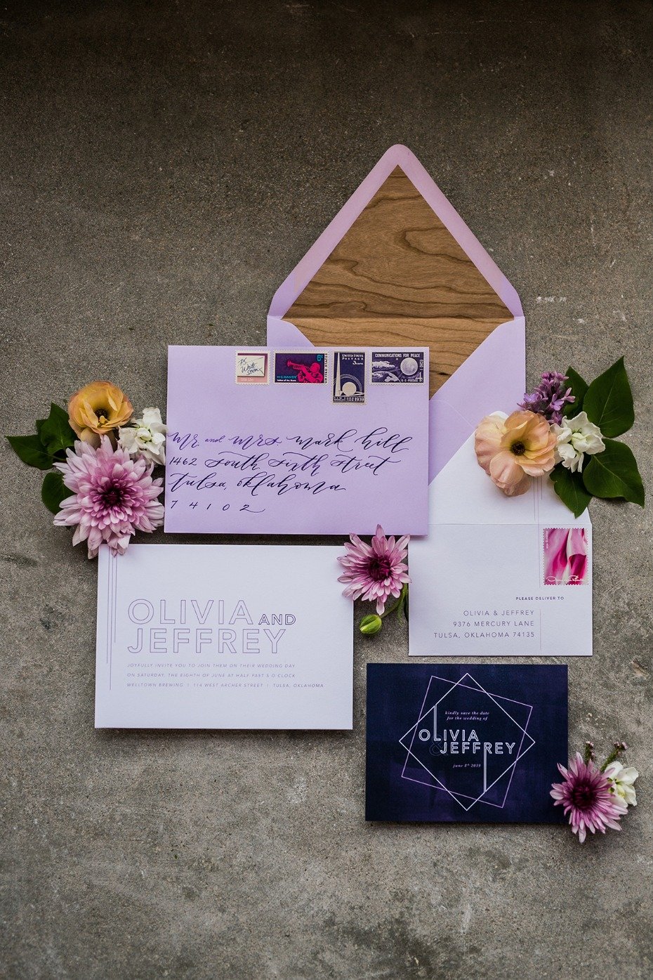 modern ultra violet wedding invitation