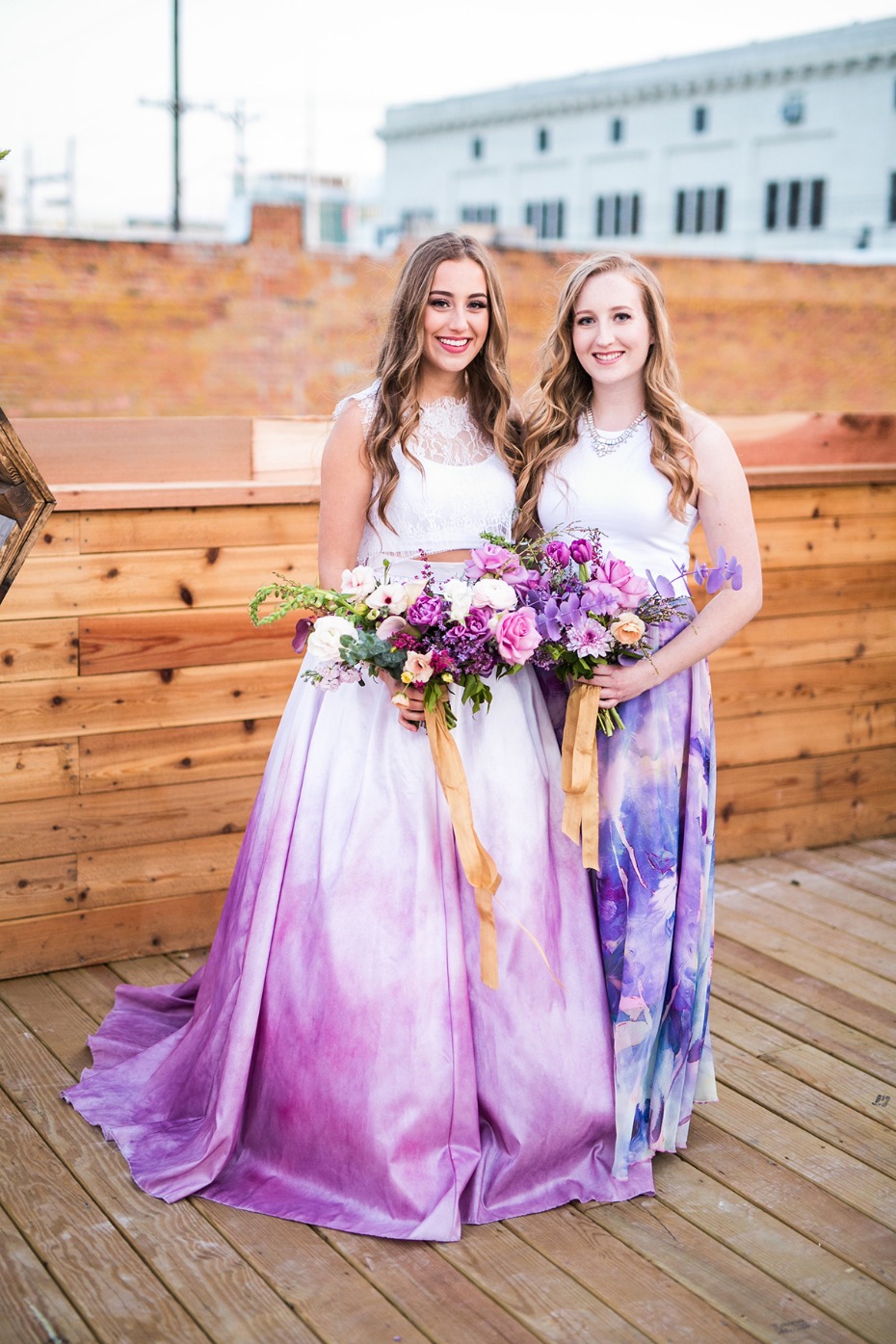 dip dyed wedding dress and bridesmaid dress