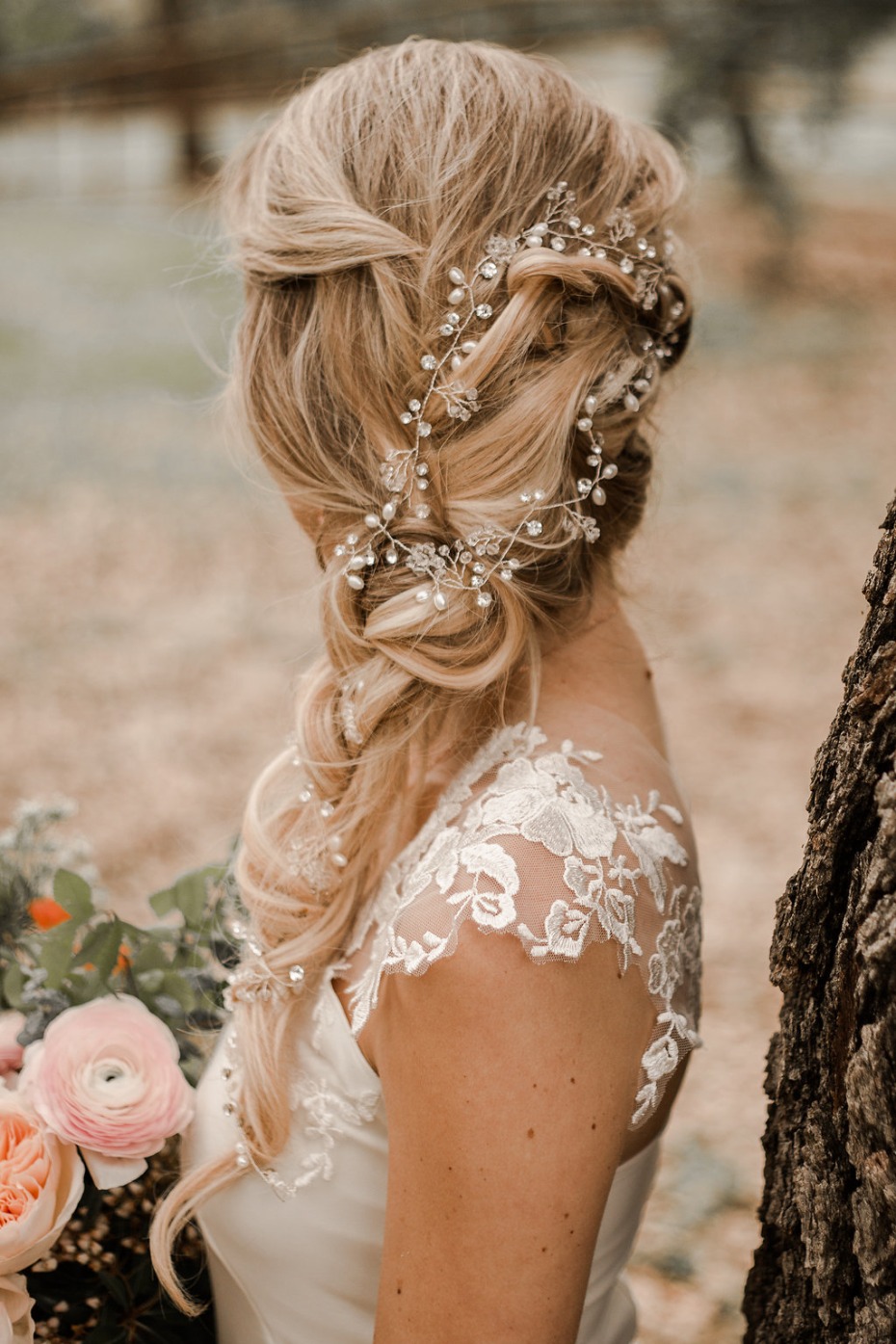 Braided wedding hair with crystal vine
