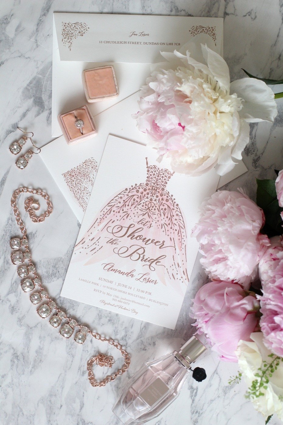 elegant pink and rose gold bridal shower wedding invites from Minted