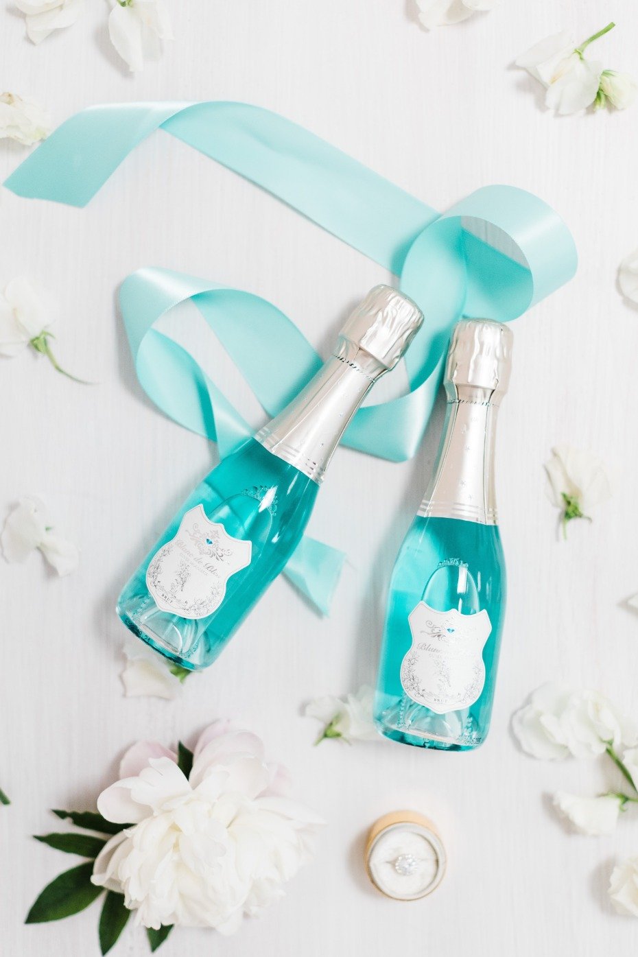 Blanc de Bleu Breakfast at Tiffany's Bridal Shower Mini Bottle Favors